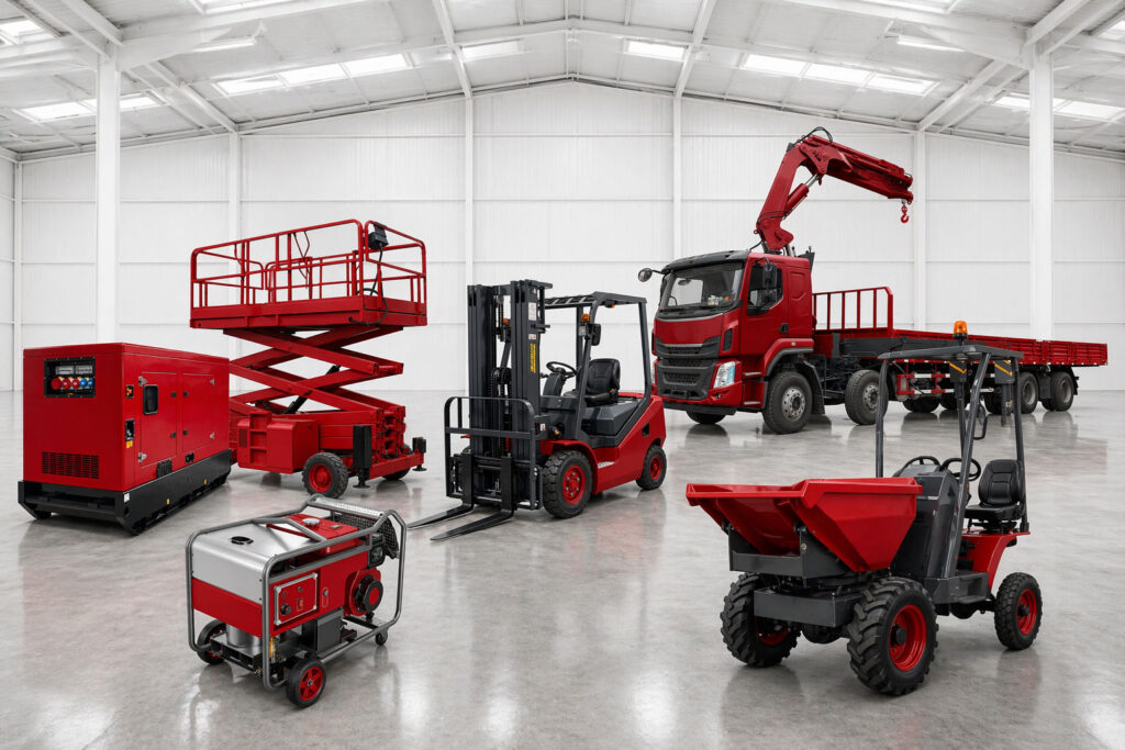alquiler maquinaria construcción con equipos industriales en nave profesional